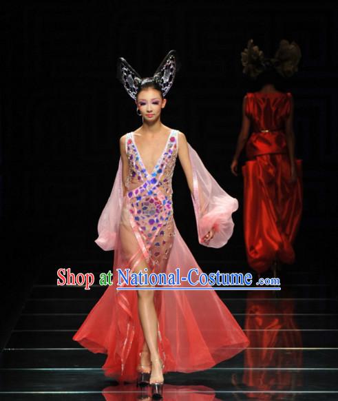 Asian Chinese Fashion Custom Tailored Custom Make Made to Order Chinese Style Fantasy Custom Made Professional Stage Performance Costumes and Hair Decoration Headwear Complete Set