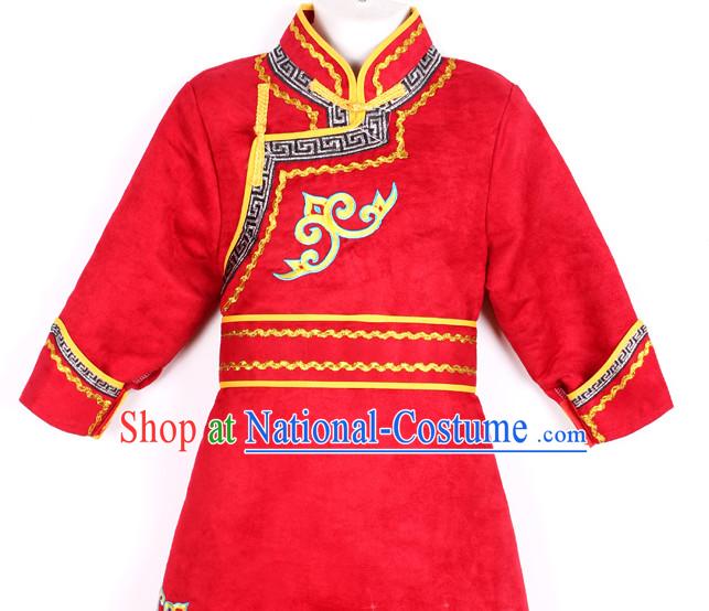 Chinese Traditional Ethnic Mongolian Dresses Complete Set for Girls Boys