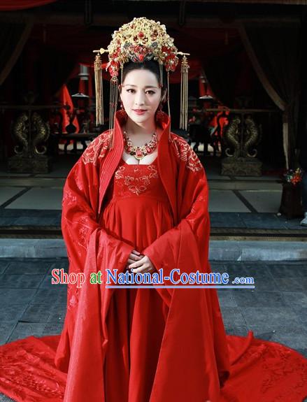 Chinese Bridal Hanfu Dress Clothing National Dress Ancient China Clothing Traditional Chinese Outfit Chinese Costumes and Headwear Complete Set for Brides