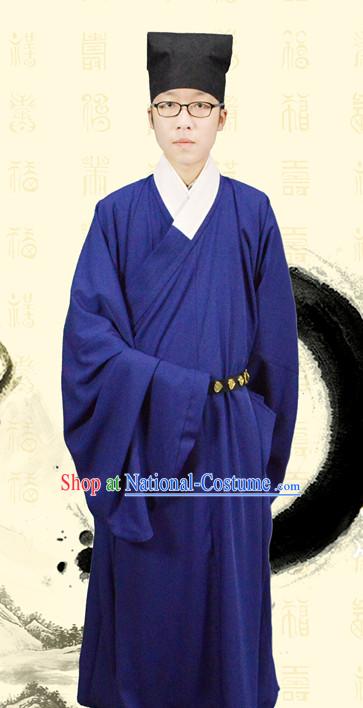 Ming Dynasty Chinese Scholar Male Costumes and Hat Complete Set for Men