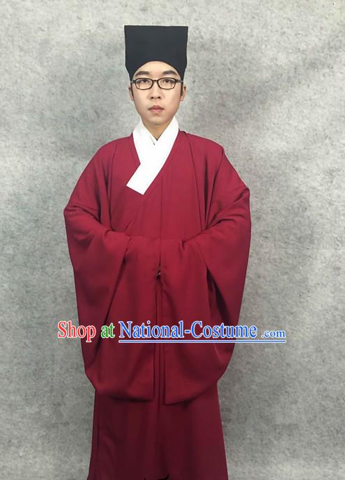 Ming Dynasty Chinese Scholar Male Costumes and Hat Complete Set for Men