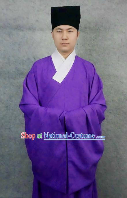 Ming Dynasty Chinese Scholar Male Costumes and Hat Complete Set for Men