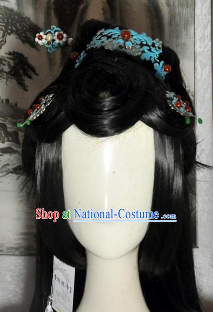 Ancient Chinese Imperial Royal Princess Long Black Wigs and Hair Jewelry