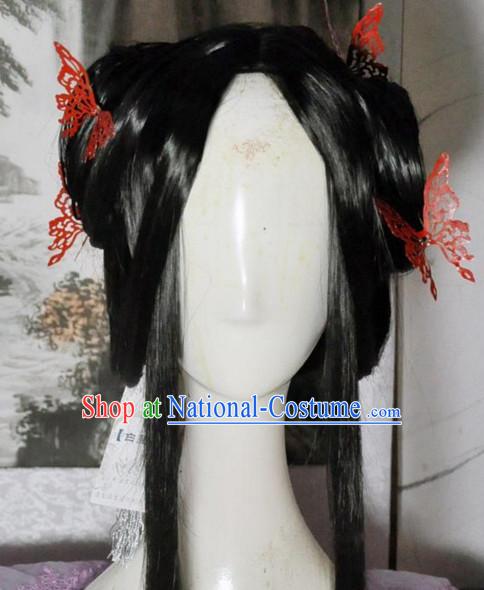 Ancient Chinese Imperial Royal Princess Long Black Wigs and Hair Jewelry