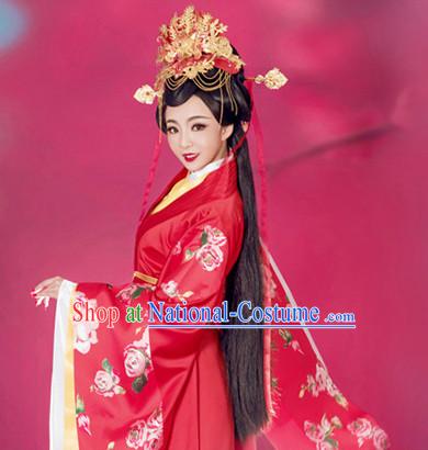 Ancient Chinese Bridal Wedding Garment and Headpieces Complete Set for Brides