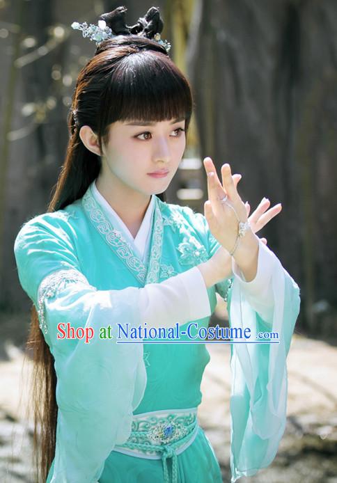 Ancient Chinese Traditional Fairy Long Wigs and Hair Jewelry for Women or Girls