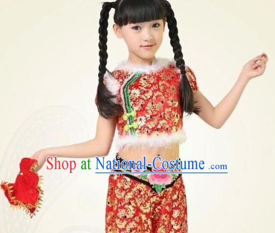 Chinese Competition Handkerchief Fan Dance Dress for Children Girls