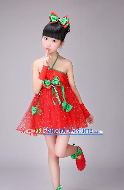 Chinese Fan Dance Costume and Headdress for Women Girls