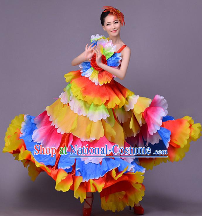 Traditional Chinese Flower Dance Flower Dancing Costume and Head Wear Complete Set for Women