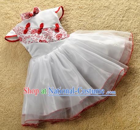 Red Traditional Chinese Classical Group Dance Dancing Costumes Complete Set for Girls