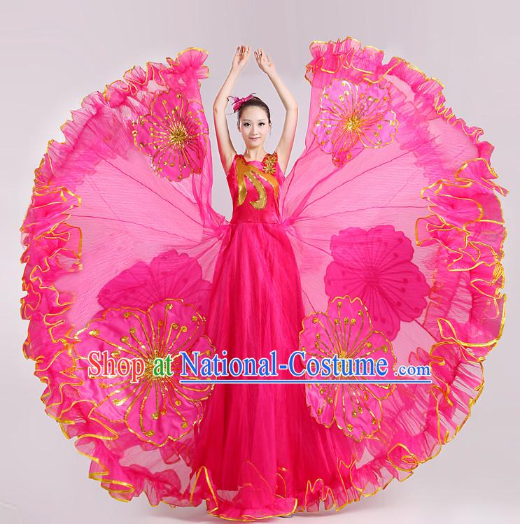 Chinese Flower Dance Costume and Headdress for Women