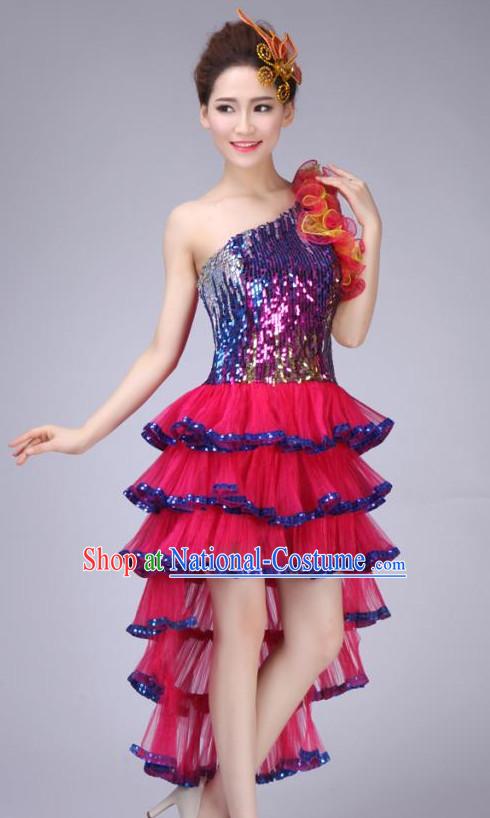 Chinese Latin Dance Costume and Headdress for Women