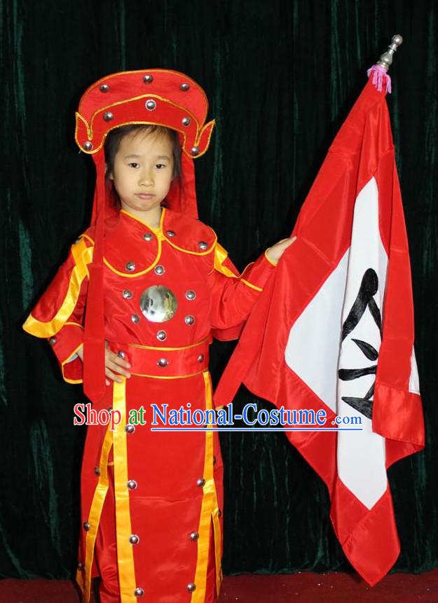 Chinese Opera Hua Mulan Flag Warrior and Hat Complete Set for Men