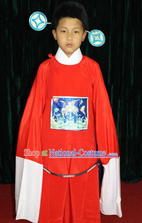 Chinese Opera Official Costume and Hat Complete Set for Children Boys