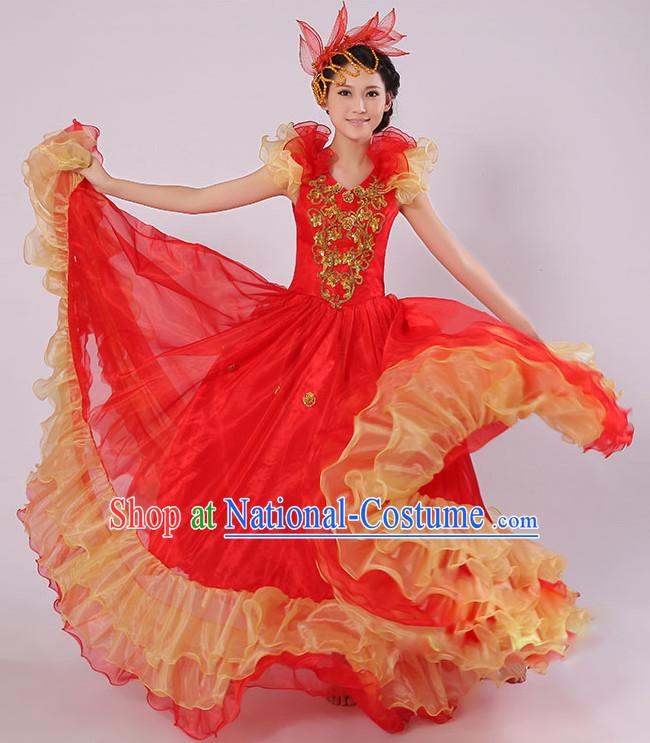 Chinese Stage Spainish Dance Costumes and Headdress for Women