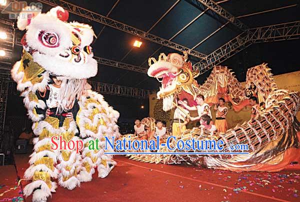 White Top Competition and Parade Chinese Traditional Lion Dance Costume Complete Set