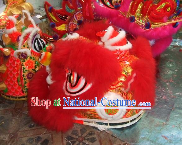 Top Red 2008 Beijing Olympic Chinese Classical 100_ Natural Long Wool Lion Dance Costumes Complete Set