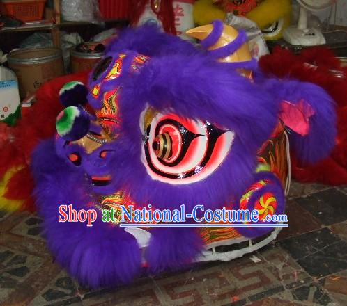 Top Purple Chinese Classic 100_ Natural Long Wool Fut San Style Lion Dance Costumes Complete Set