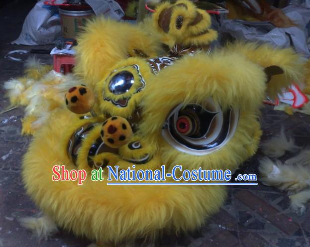 Top Yellow Chinese Classic 100_ Natural Long Hok San Style Lion Dance Costumes Complete Set