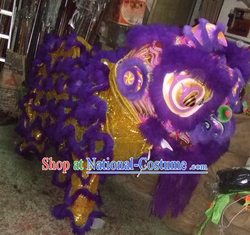 Top Purple Chinese Traditional 100_ Natural Long Futsan Style Lion Dance Costumes Complete Set