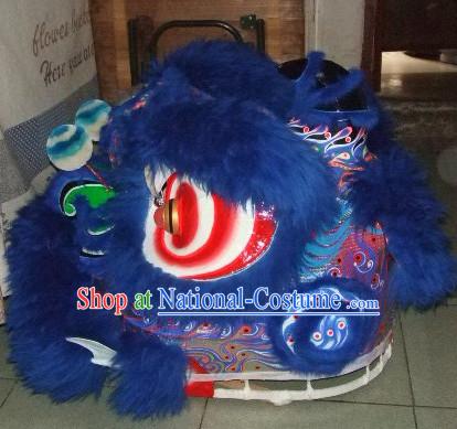 Top Deep Blue 100_ Natural Long Wool Chinese Traditional Futsan Style Lion Dancing Uniforms Complete Set