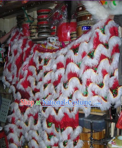 Chinese Traditional 100_ Natural Long Wool Lion Dance Body Costumes Pants Claws Set