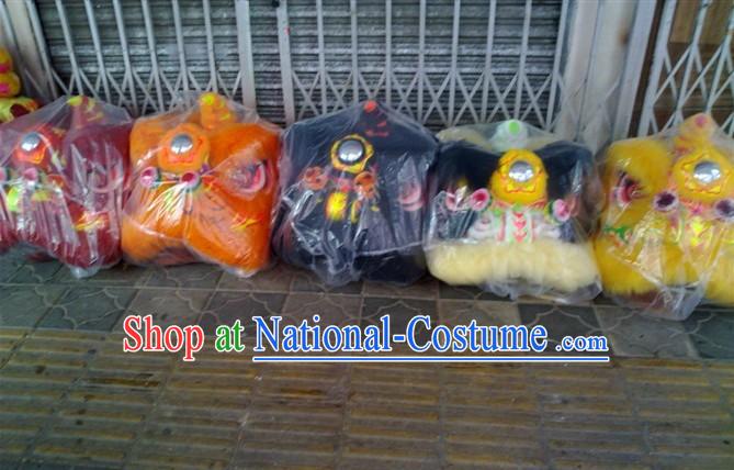 Top Teenagers Chinese Classical 100_ Natural Long Wool Fut San Lion Dance Costume Complete Set