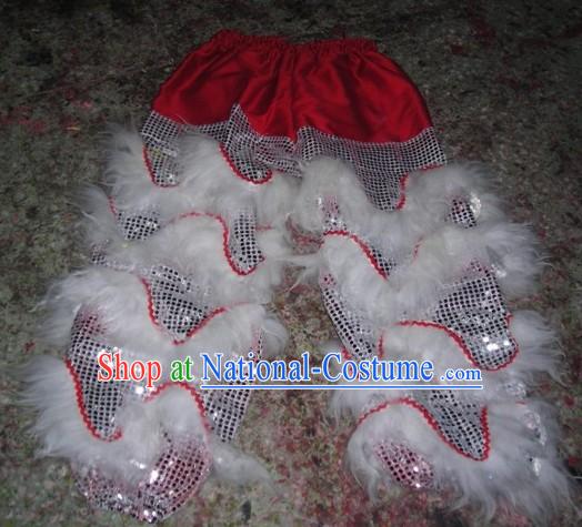 Chinese Traditional 100_ Natural Long Wool Lion Dance Pants Claws Set