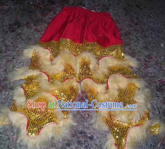 White Chinese Traditional 100_ Natural Long Wool Lion Dance Pants Claws Set