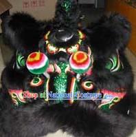 Top Black Green Teenagers Students Chinese Classical 100_ Natural Long Wool Fut San Lion Dance Costumes Complete Set