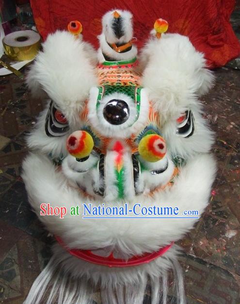 Top White Long Wool Ancient Chinese Traditional Hok Han Style Lion Dance Costumes Complete Set