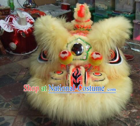 Top Beige Long Wool Ancient Chinese Traditional Lion Dance Costumes Complete Set