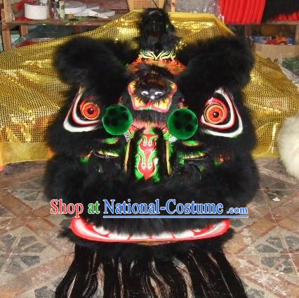 Top Black Long Wool Ancient Chinese Traditional Lion Dance Costumes Complete Set