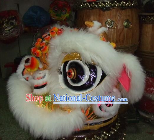 Top White Long Wool Ancient Chinese Traditional Lion Dance Costumes Complete Set