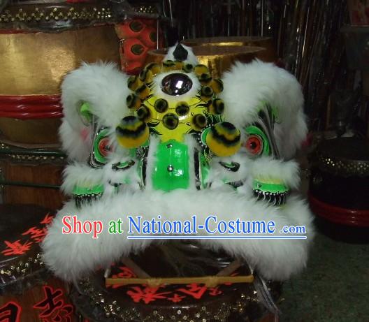 Top White Long Wool Ancient Chinese Traditional Lion Dance Costumes Complete Set