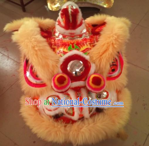 Top Beige Long Wool Ancient Chinese Traditional Lion Dance Costumes Complete Set