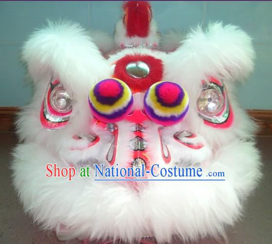 Top White Long Wool Ancient Chinese Traditional Lion Dance Costumes Complete Set