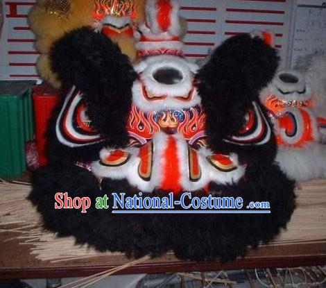 Supreme Black Long Wool Ancient Chinese Traditional Lion Dance Costumes Complete Set