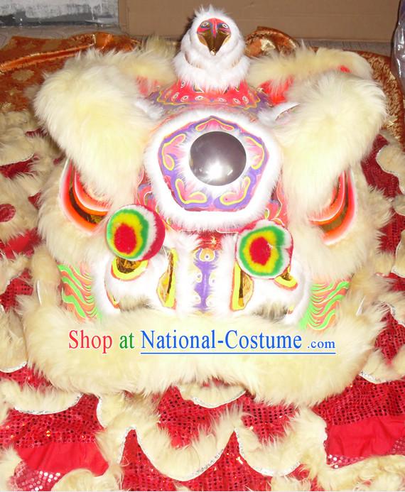 Light Yellow Top Asian Chinese Lion Dance Troupe Performance Suppliers Pants Equipments Art Instruments Lion Tail Costumes Complete Set for Men