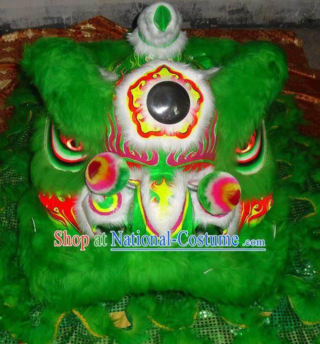 Green Top Asian Chinese Lion Dance Troupe Performance Suppliers Pants Equipments Art Instruments Lion Tail Costumes Complete Set for Men