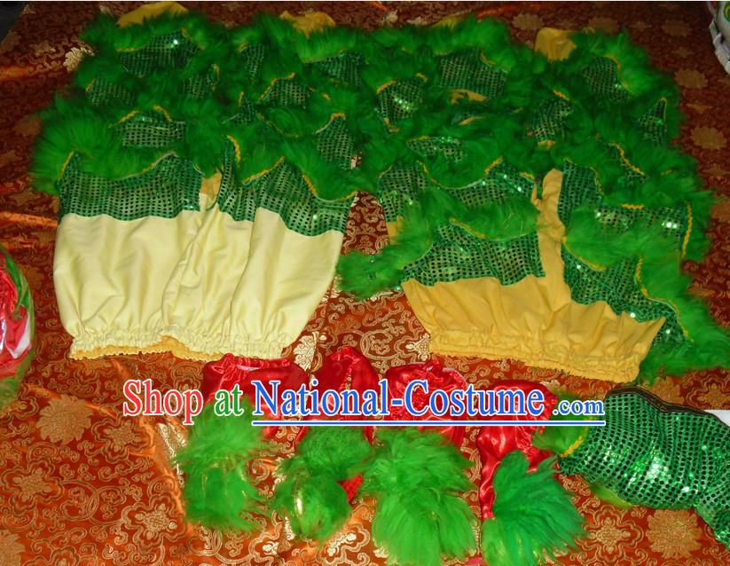 Green Top Asian Chinese Lion Dance Troupe Performance Suppliers 2 Pairs of Pants and Claws