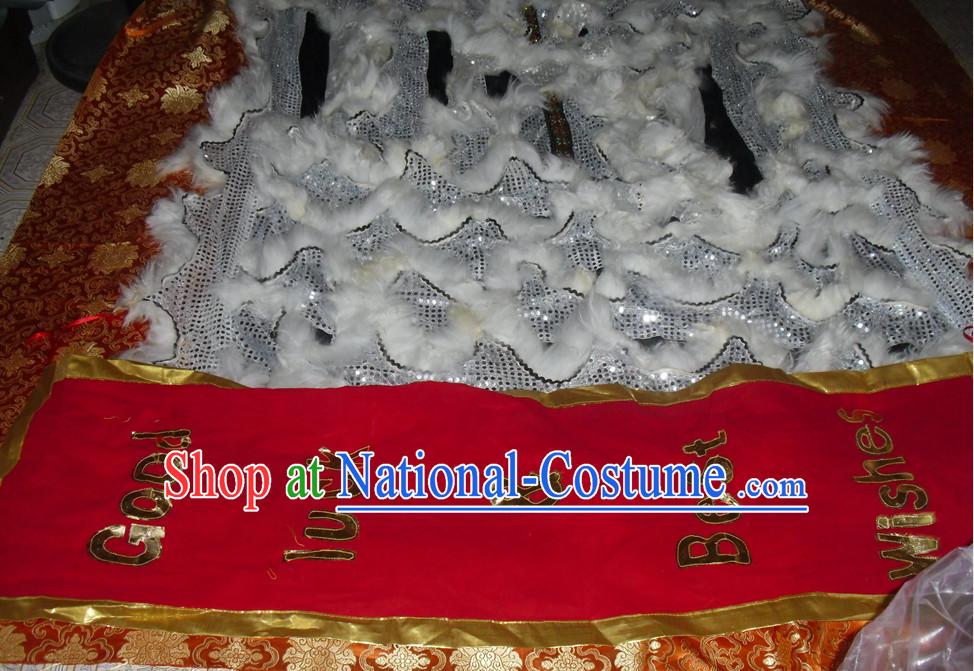 White Wool Top Asian Chinese Lion Dance Troupe Performance Suppliers Pants Equipments Art Instruments Lion Tail Costumes