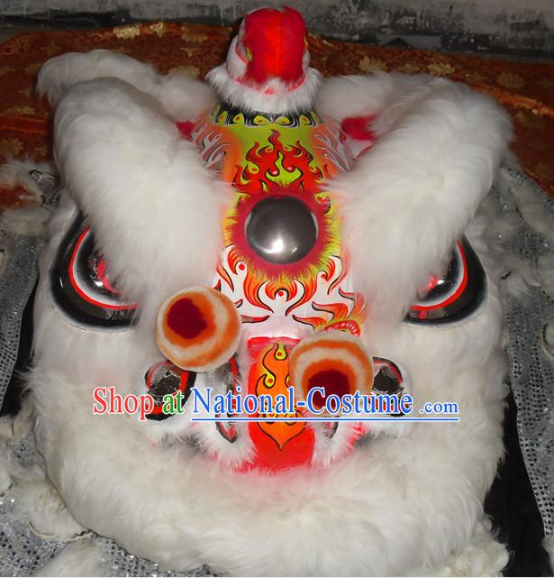 White Wool Top Asian Chinese Lion Dance Troupe Performance Suppliers Pants Equipments Art Instruments Lion Tail Costumes Complete Set for Men