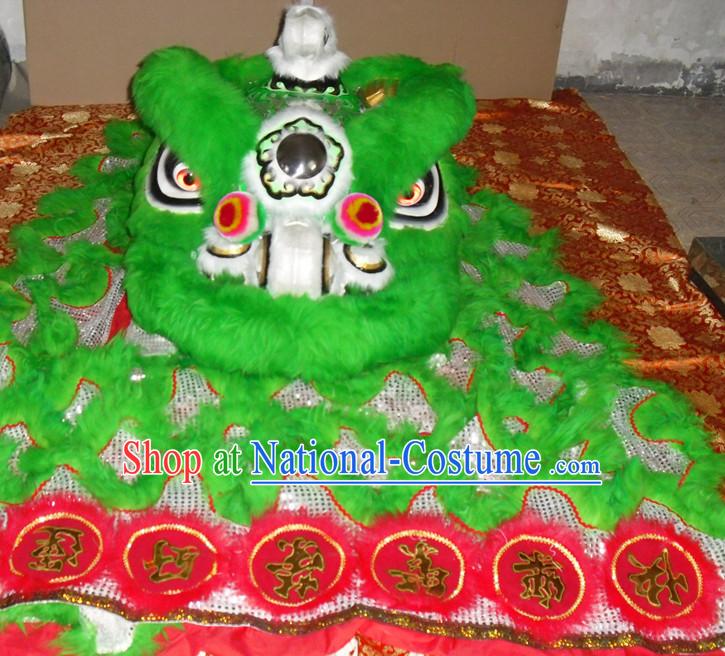 Grass Green Top Asian Chinese Lion Dance Troupe Performance Suppliers Pants Equipments Art Instruments Lion Head Tail Costumes Complete Set