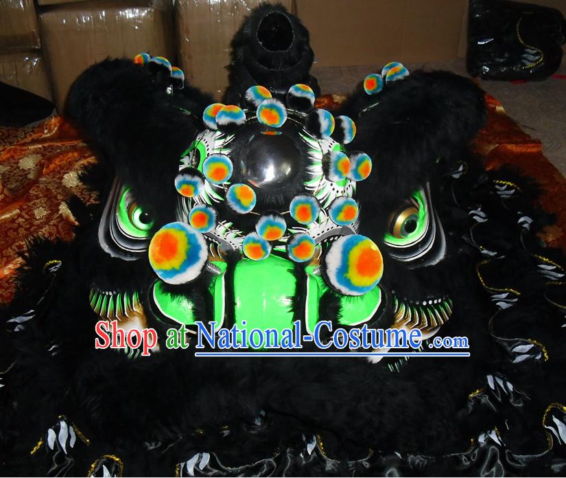 Black Wool Top Asian Chinese Lion Dance Troupe Performance Suppliers Pants Equipments Art Instruments Lion Head Tail Costumes Complete Set