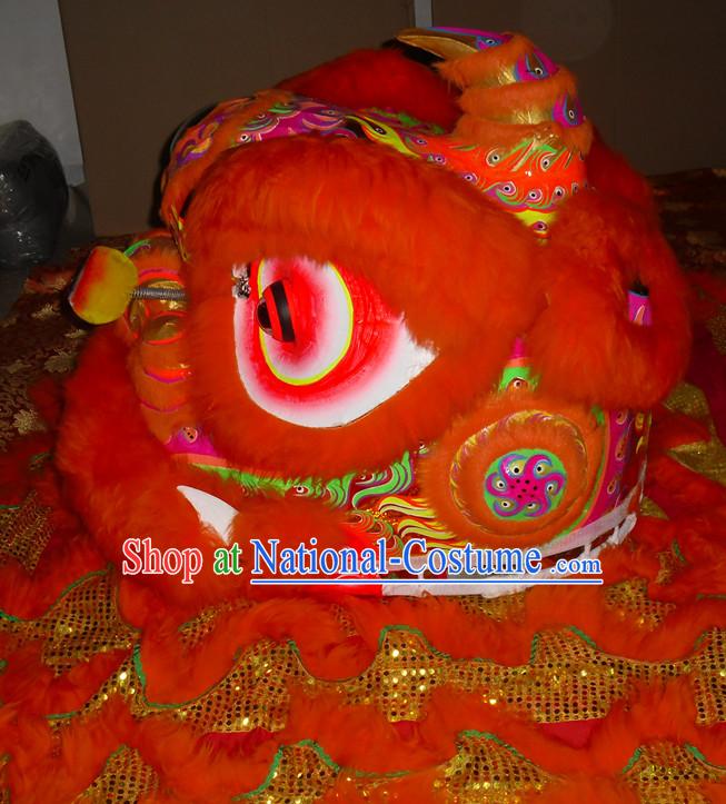 Orange Color Top Asian Chinese Lion Dance Troupe Performance Suppliers Pants Equipments Art Instruments Lion Head Tail Costumes Complete Set