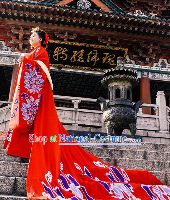 Ancient Chinese Wedding Dress Garment and Hair Accessories Complete Set for Women