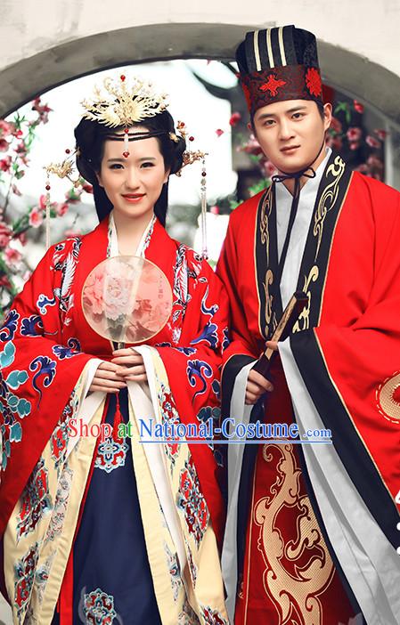 Ancient Chinese Clothing Dress Garment and Hat Complete Set for Men and Women