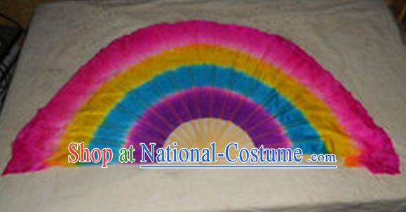 Pure Silk Chinese Color Transition Long Silk Dance Fan