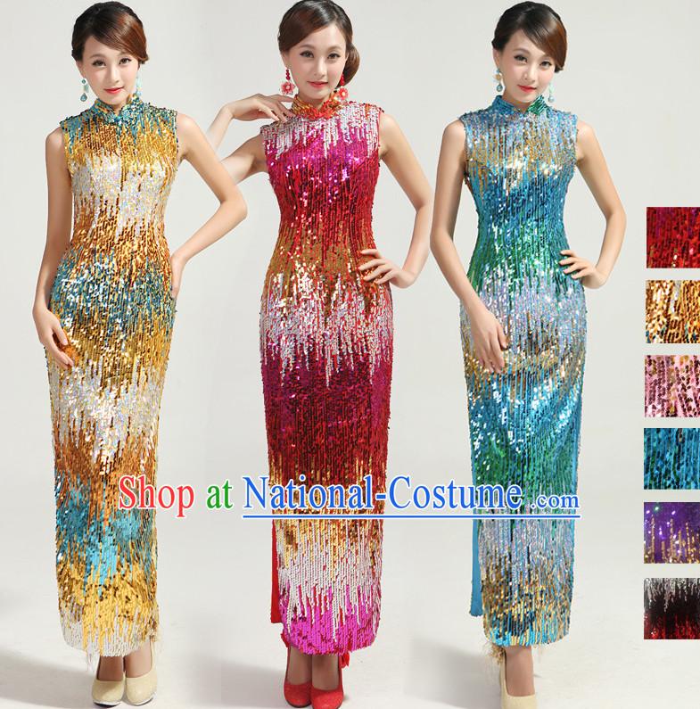 Sleeveless Traditional Handmade Shinning Sequined Cheongsam